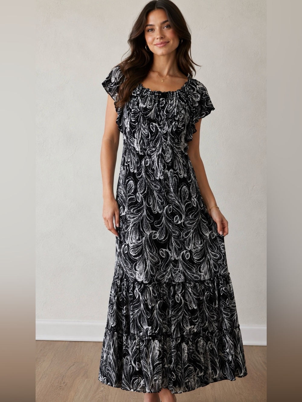 Women's Style & Co. Black & White Floral Maxi Dress XL